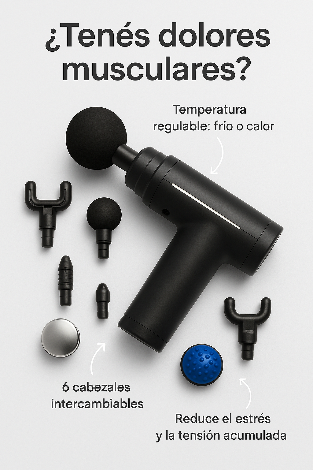 Pistola de Masajes – 6 Cabezas + Temperatura Regulable